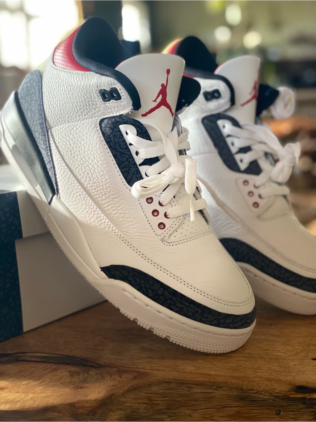 Authenticated Nike Air Jordan 3 Retro Denim “Fire Red Denim” Sneakers